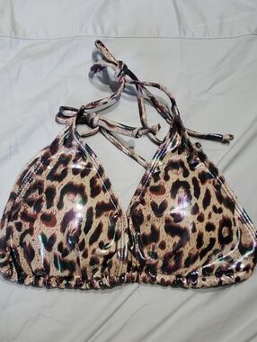Yauasopa Leopard Print Triangle Bikini Top - Shiny Size XL Polyester Spandex